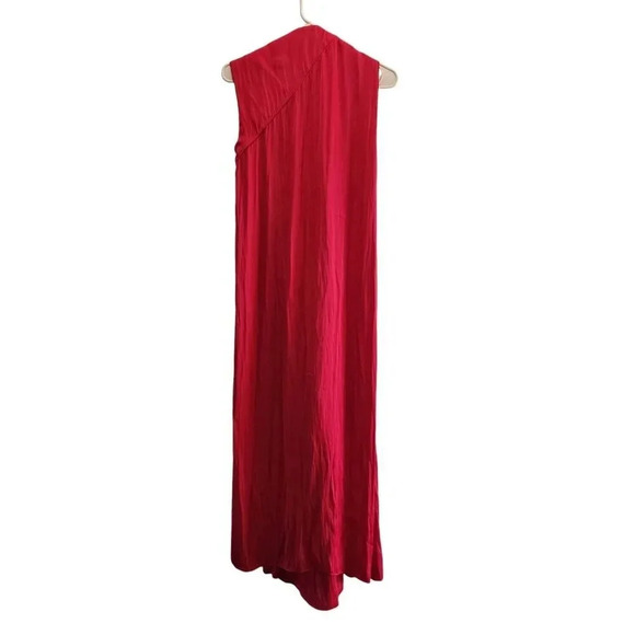 Zara 100% Polyester Maxi Dress Women Size XS Red V-Neck Sleeveless Zip - Picture 4 of 11